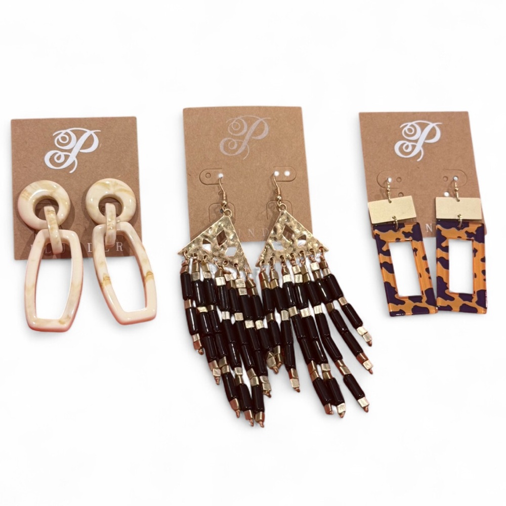 Assorted Women's Fashion Earrings Set - Cream, Black & Leopard